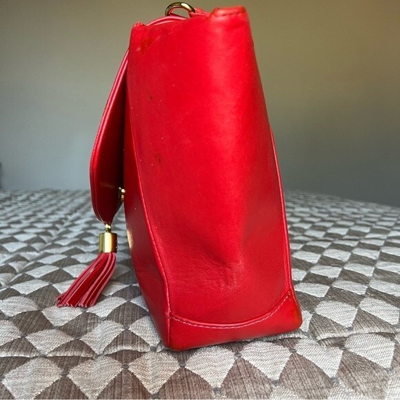 Onna Ehrlich Red Leather Handbag Purse with Top Handle & Tassel Made in USA πΊπΈ - Picture 8 of 14